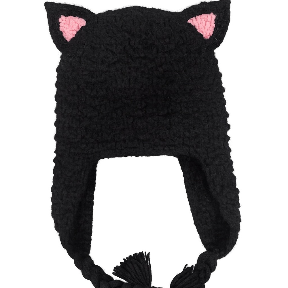 Andes Kids‎ Black Crochet Cat Ear Hat w/ Braided Ties – Fair Trade Handmade NWT